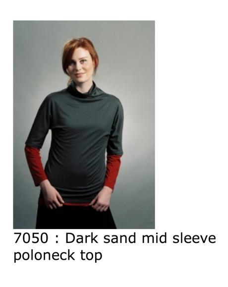 7050 dark sand mid sleeve poloneck top
